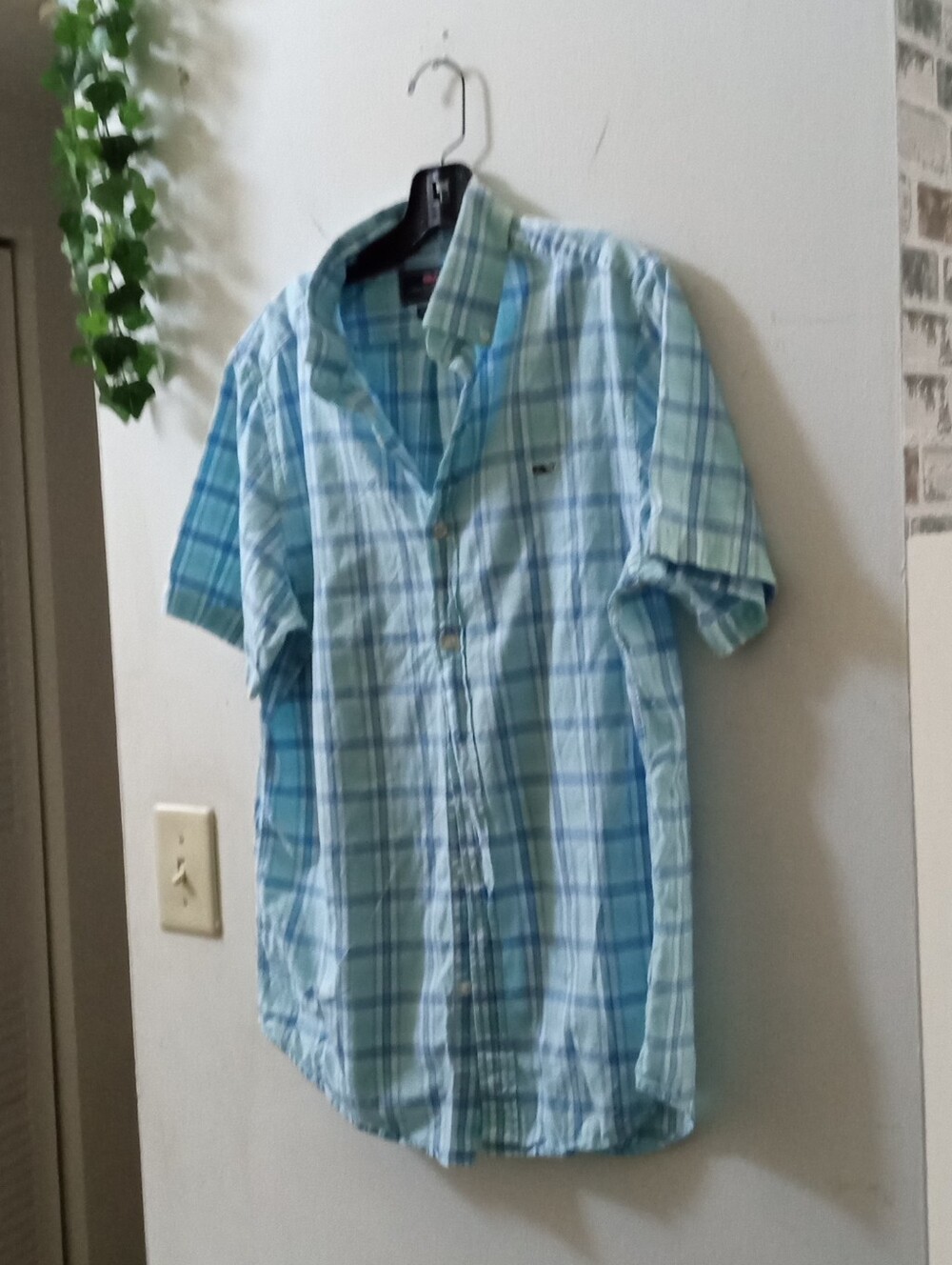 Vineyard Vines Light Blue & Green Plaid Short-Sleeve Button-Down